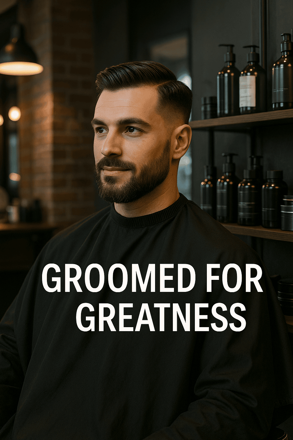 Groomed man in a barbershop with premium grooming products