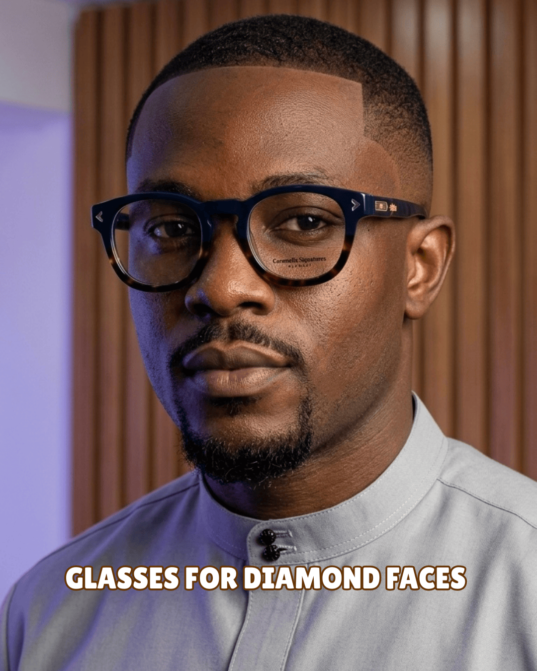 Model with a diamond face wearing a soft featured acetate optical glasses from Caramella Signatures Model with a diamond face wearing a soft featured acetate optical glasses from Caramella Signatures