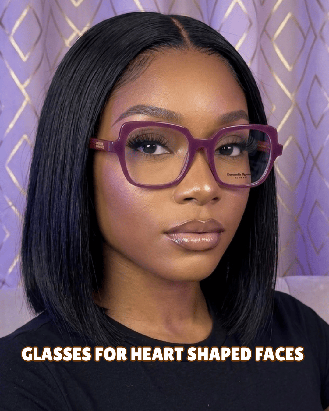 Model with an heart shaped face wearing a structured acetate optical glasses from Caramella Signatures