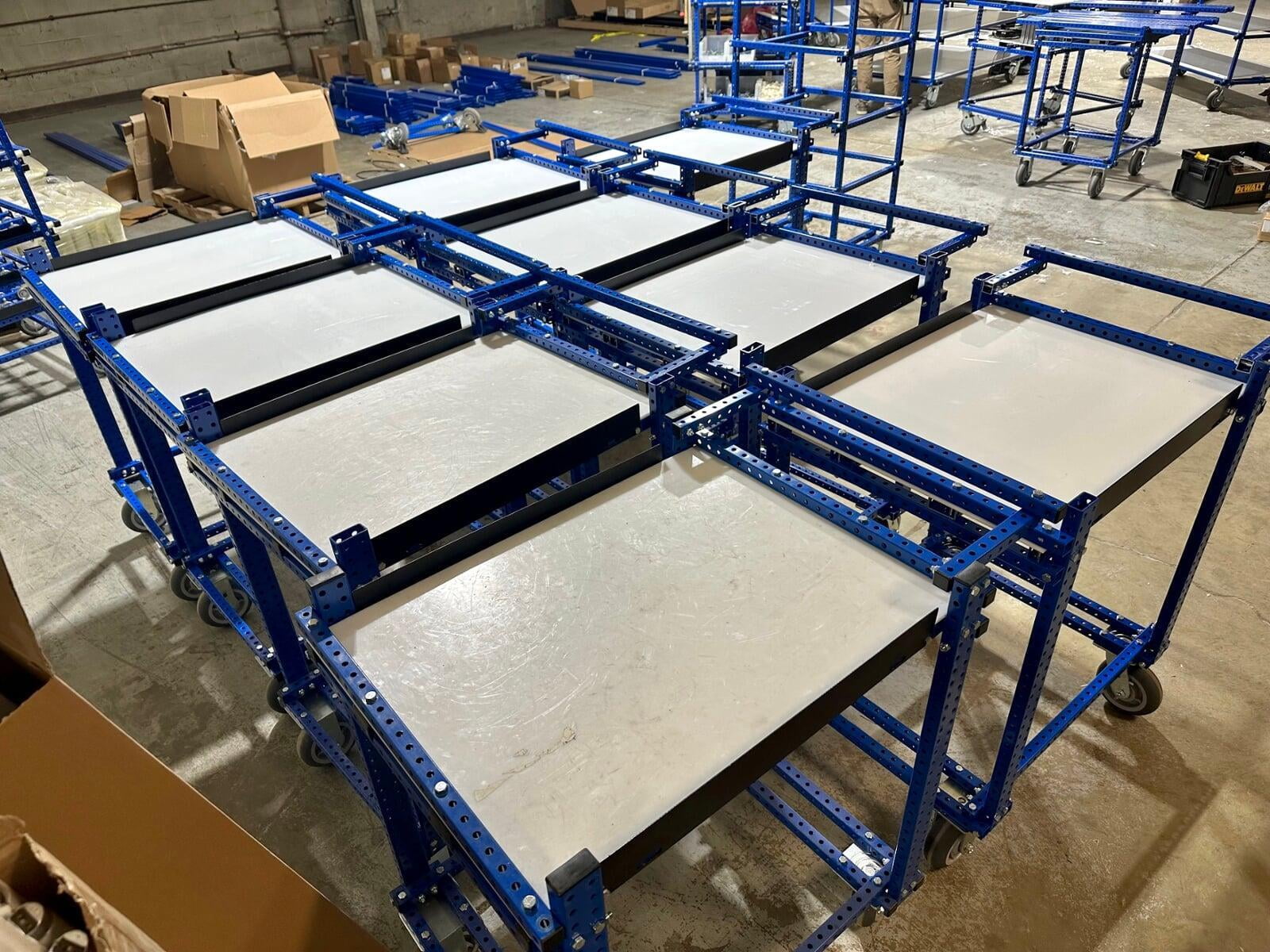 Lean Process Improvement, Before and after at Johnson Controls Facility. Cart made with better ergonomics and safety for operators.