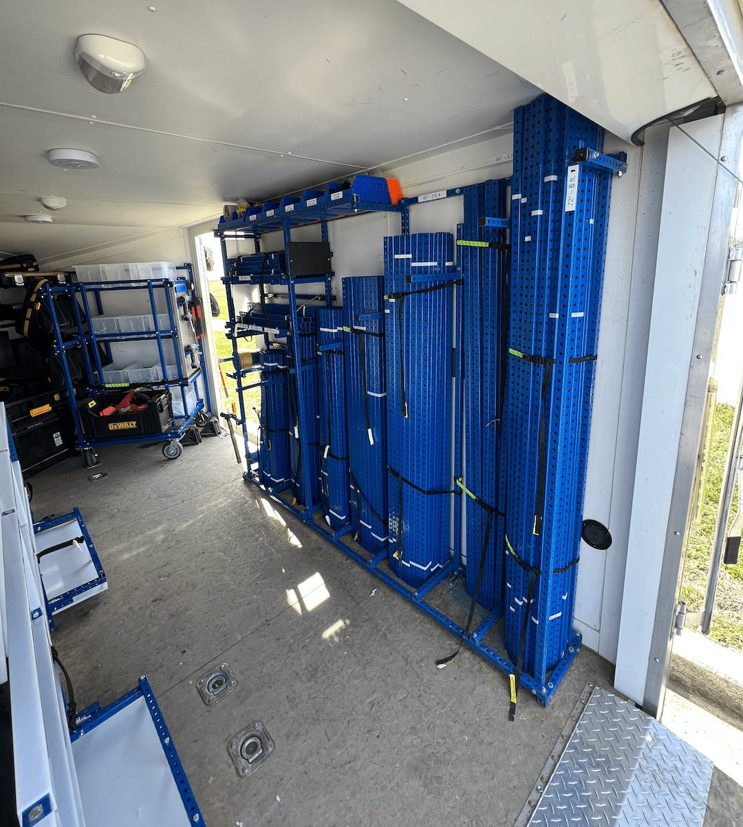 Steel Tube storage inside of Kaizen Trailer