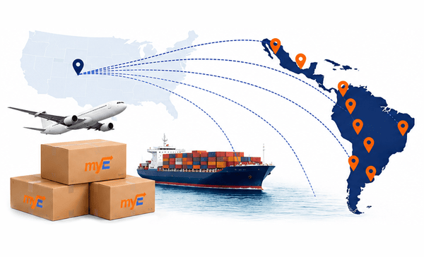 barco, cajas, avión, mapa EU y Latinoamerica barco, cajas, avión, mapa EU y Latinoamerica