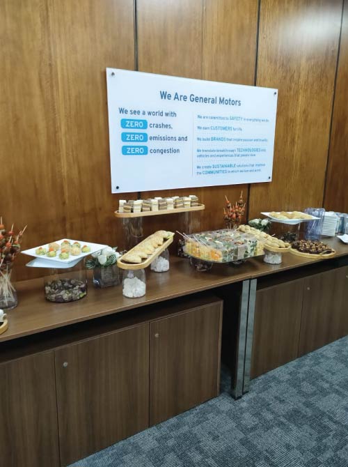 Light finger food buffet on display at GM executive visit on 29 November 2021