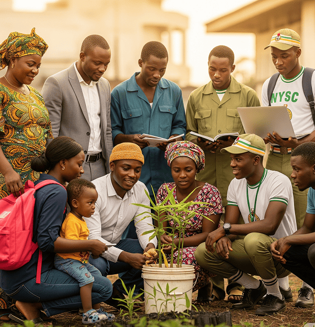 People learning how to plant ginger