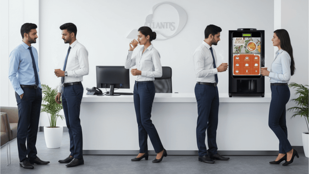 A sleek, multi-option beverage station in a modern office pantry. A sleek, multi-option beverage station in a modern office pantry.