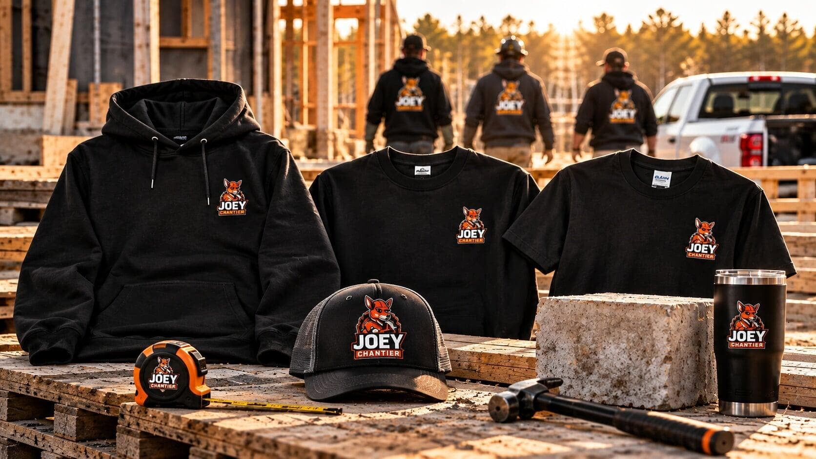 Kit La Gang Chantier présenté sur un chantier au coucher du soleil