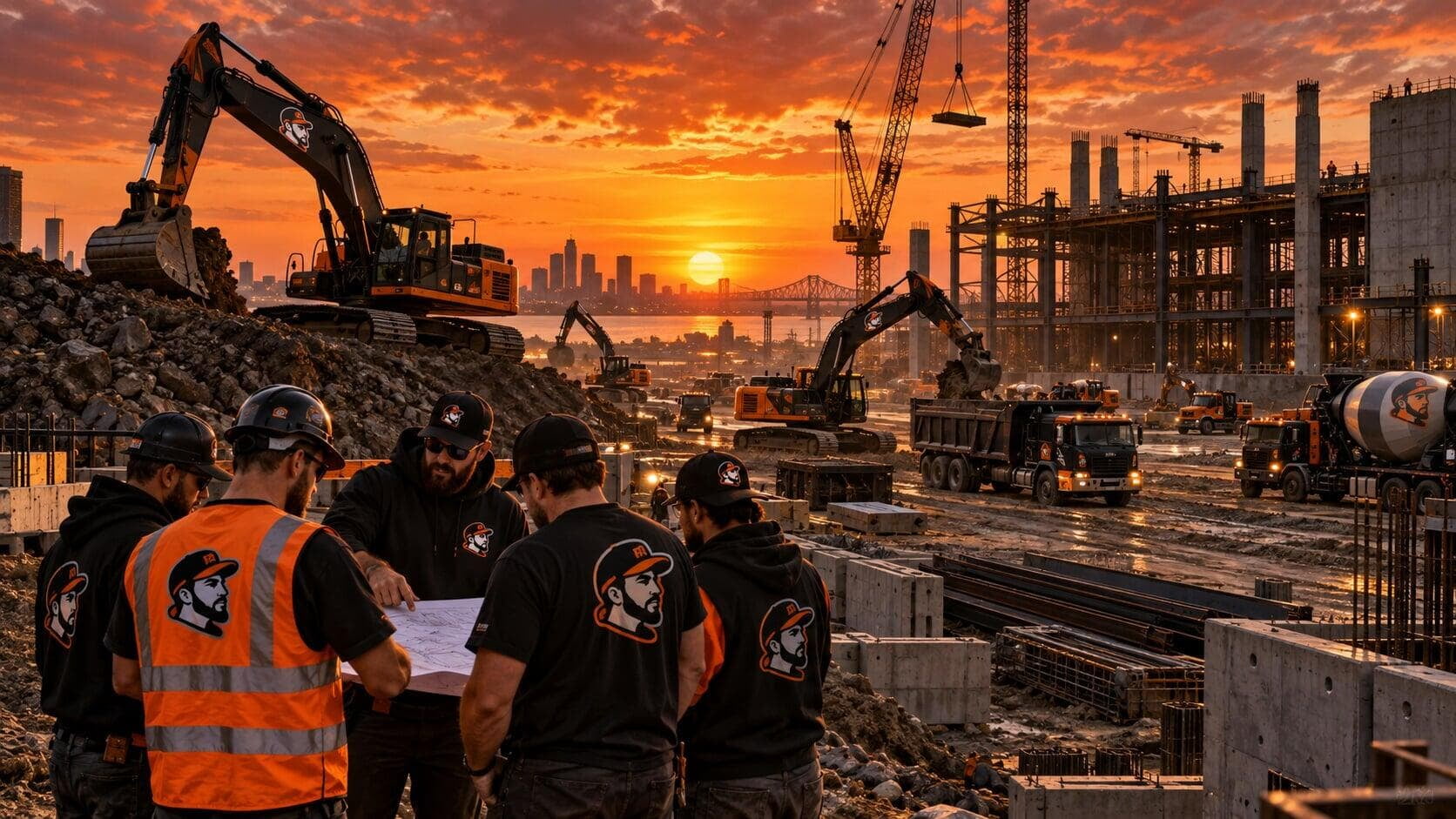 Grand chantier de construction avec machinerie lourde