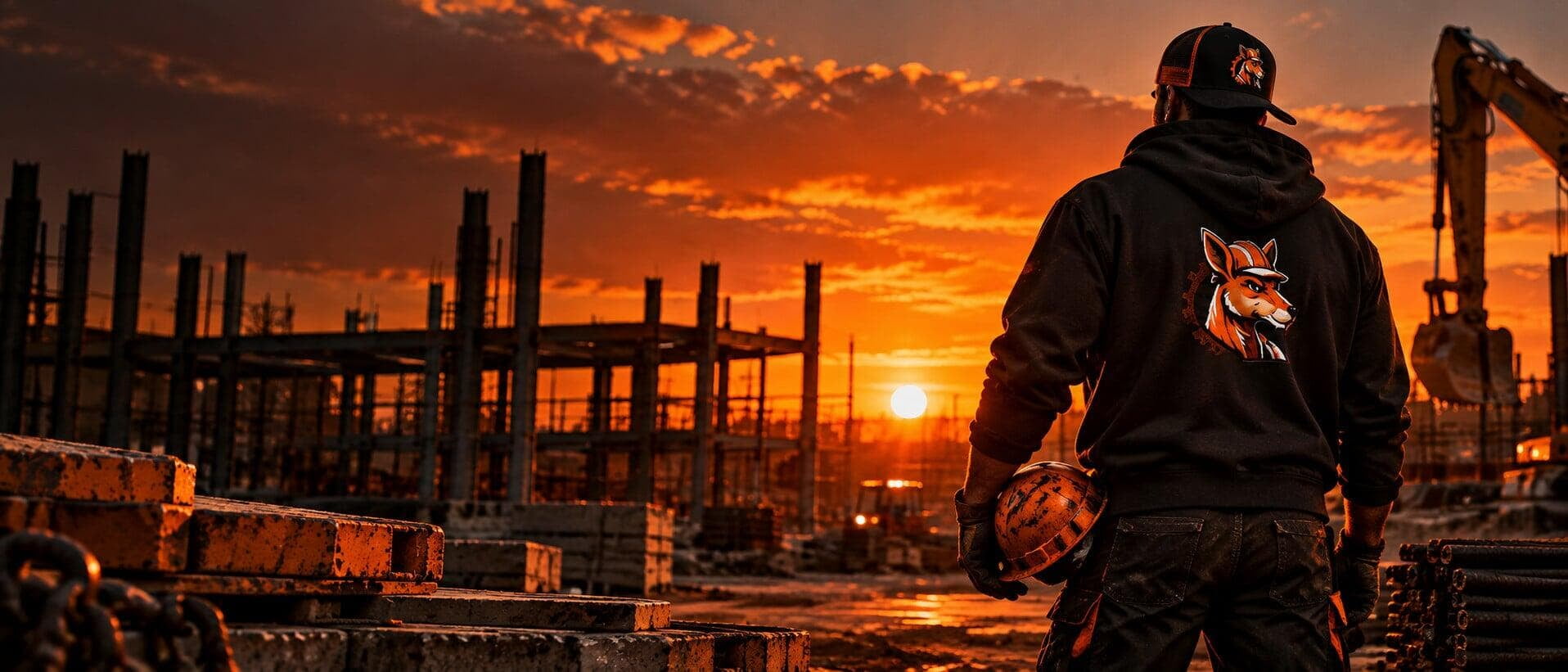 JOEY Chantier sur un chantier au coucher du soleil