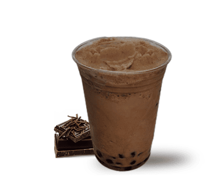 Chocolate Boba Tea served blended or over ice with optional boba toppings