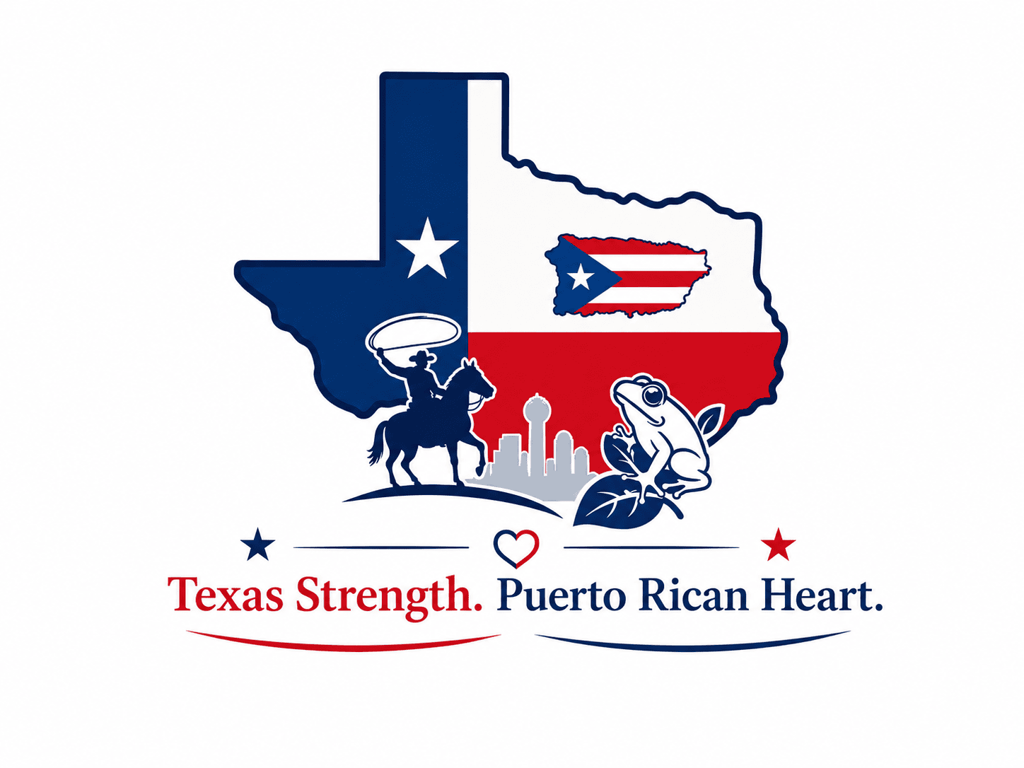 Texas Strength. Puerto Rican Heart Slogan Logo