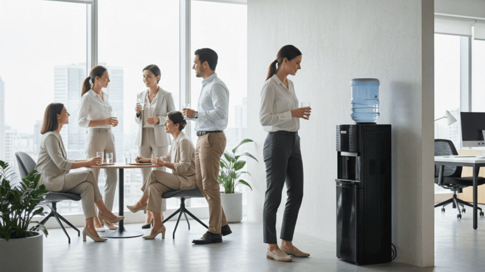 The sleek black and silver design of the Blue Star BL1HPCGA water dispenser.