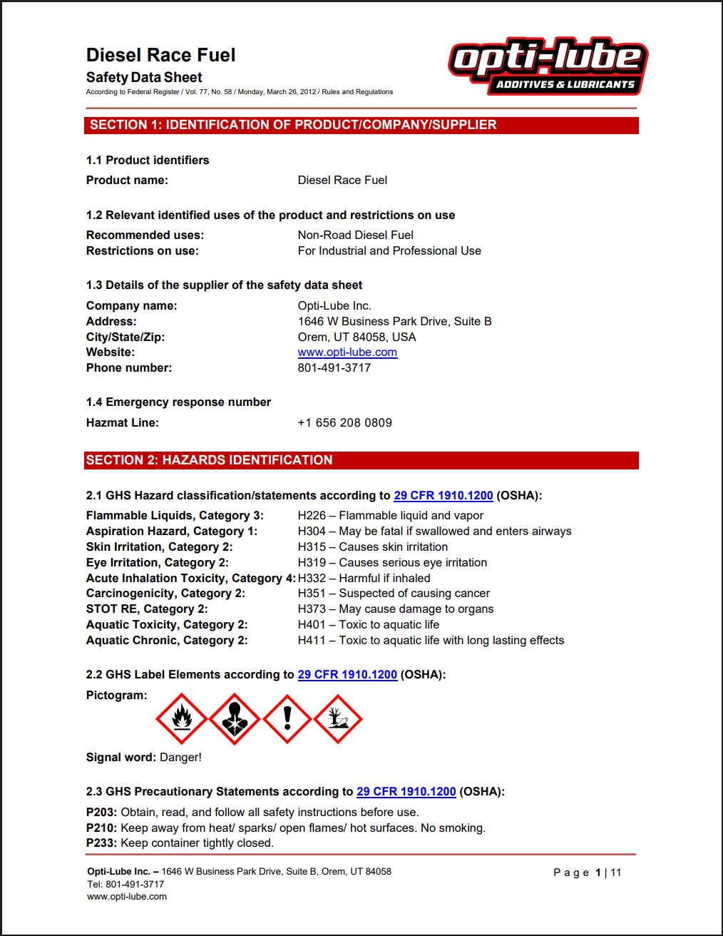 SDS - Safety Data Sheets | Opti-Lube Additives & Lubricants SDS - Safety Data Sheets | Opti-Lube Additives & Lubricants