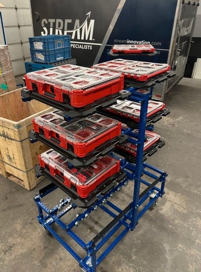 Warehouse Carton Flow Rack made of steel tubes.