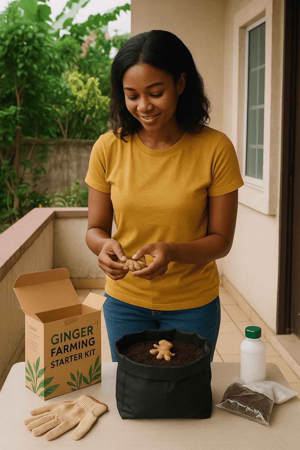 woman planting ginger