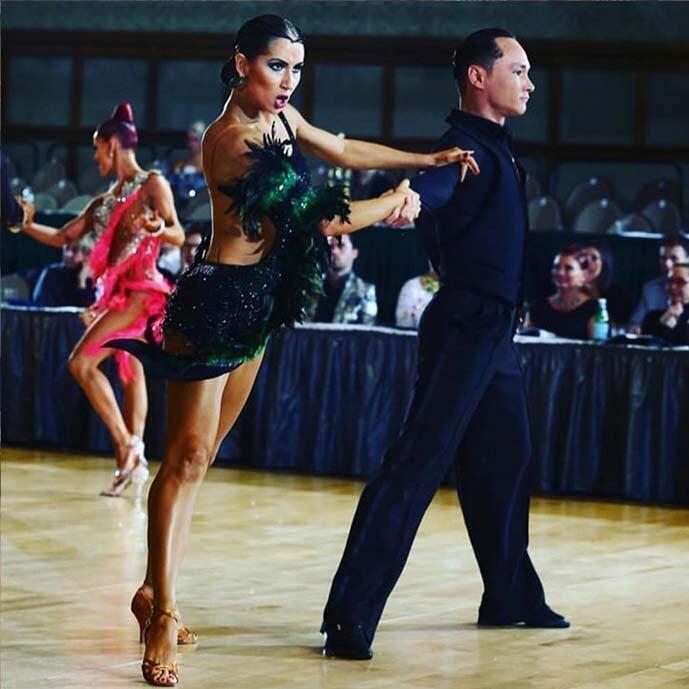 latin dance dresses Black & Hot Pink - Rhythm - Tango Dress on Sale back(it can be a long sleeves and skin net covering back) Latin dress is available in various colour options and pairing earrings Home | Dress4Dance