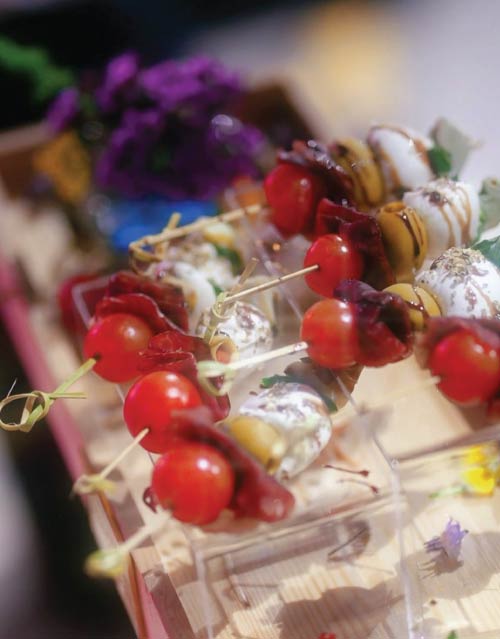 Antipasti skewers, part of LOriental Italian-inspired catering menu for the Maserati Grecale Egypt launch at TAM Gallery