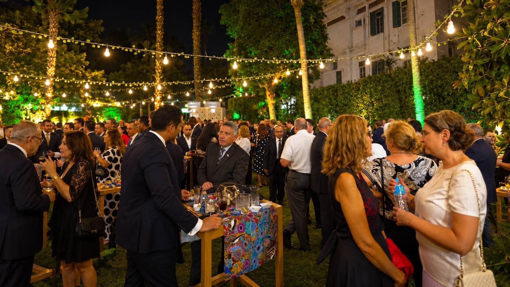 Large diplomatic reception for the Australian Embassy in Cairo with cocktail-style guest hospitality and outdoor catering