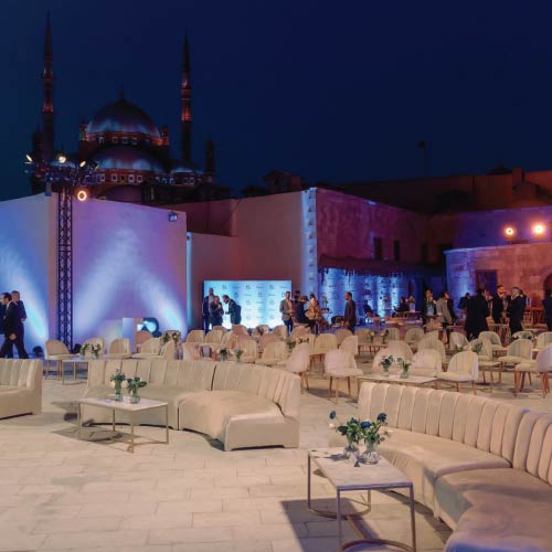 LOriental event décor and floral styling for Blu EV Egypt operations launch at Cairo Citadel