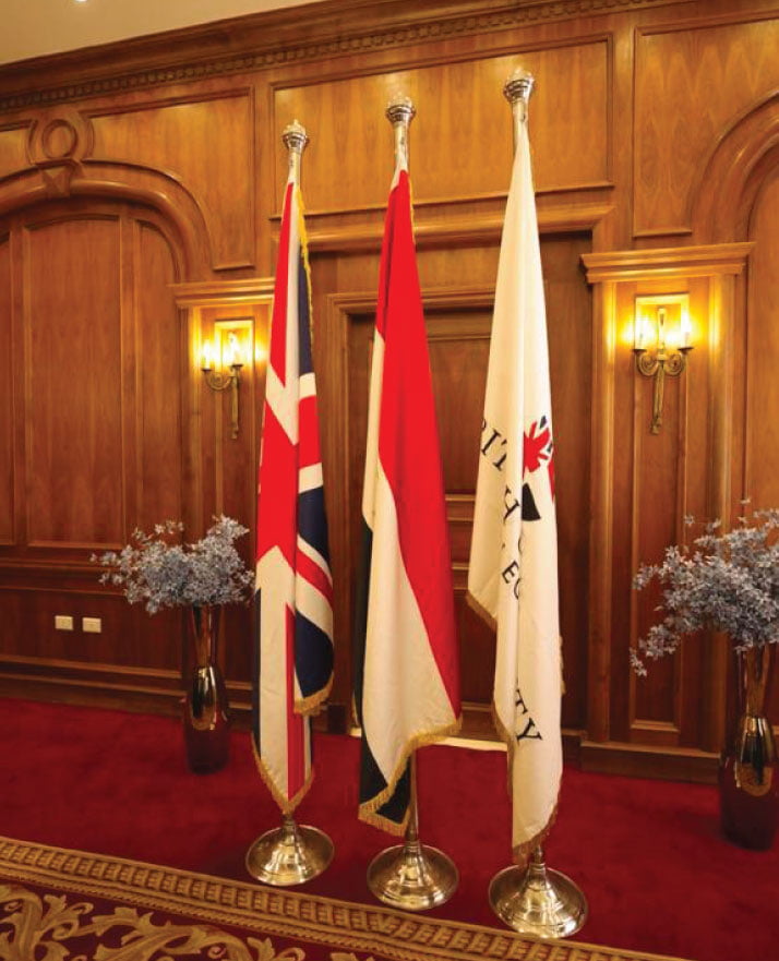 BUE, UK and Egypt flags at British University in Egypt