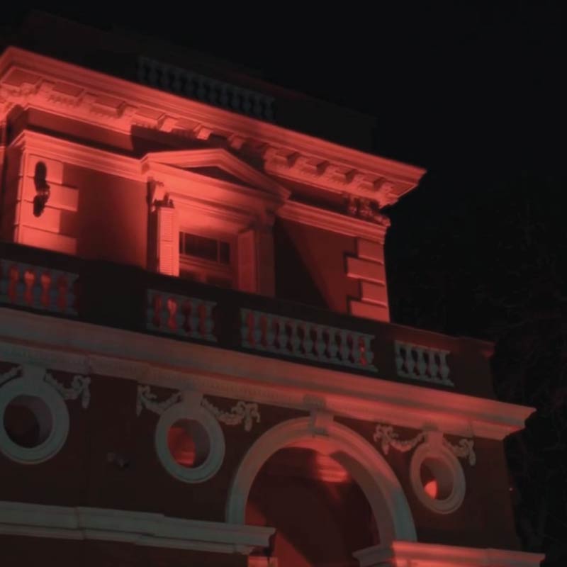 Canada Official Residence in Zamalek at Canada Day 2025 photo at night with breathtaking red glow lighting on residence building