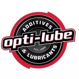 Round red, black and white Opti-Lube Additives & Lubricants logo decal Round red, black and white Opti-Lube Additives & Lubricants logo decal