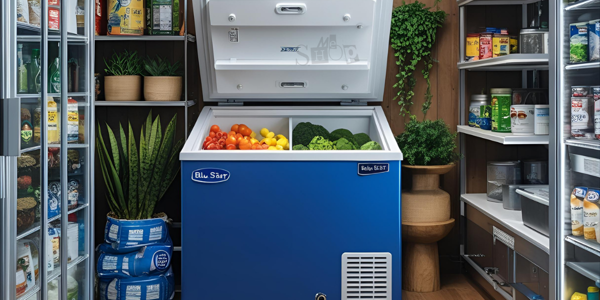 A white Blue Star hard-top chest freezer, perfect for storage. A white Blue Star hard-top chest freezer, perfect for storage.