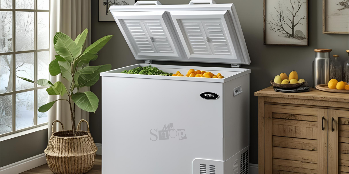 A white, durable hard top chest freezer from Me Shop. A white, durable hard top chest freezer from Me Shop.