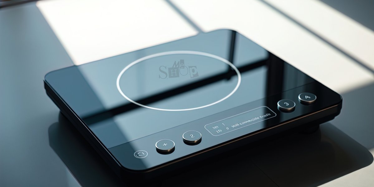 Sleek black induction cook top with digital touch controls.