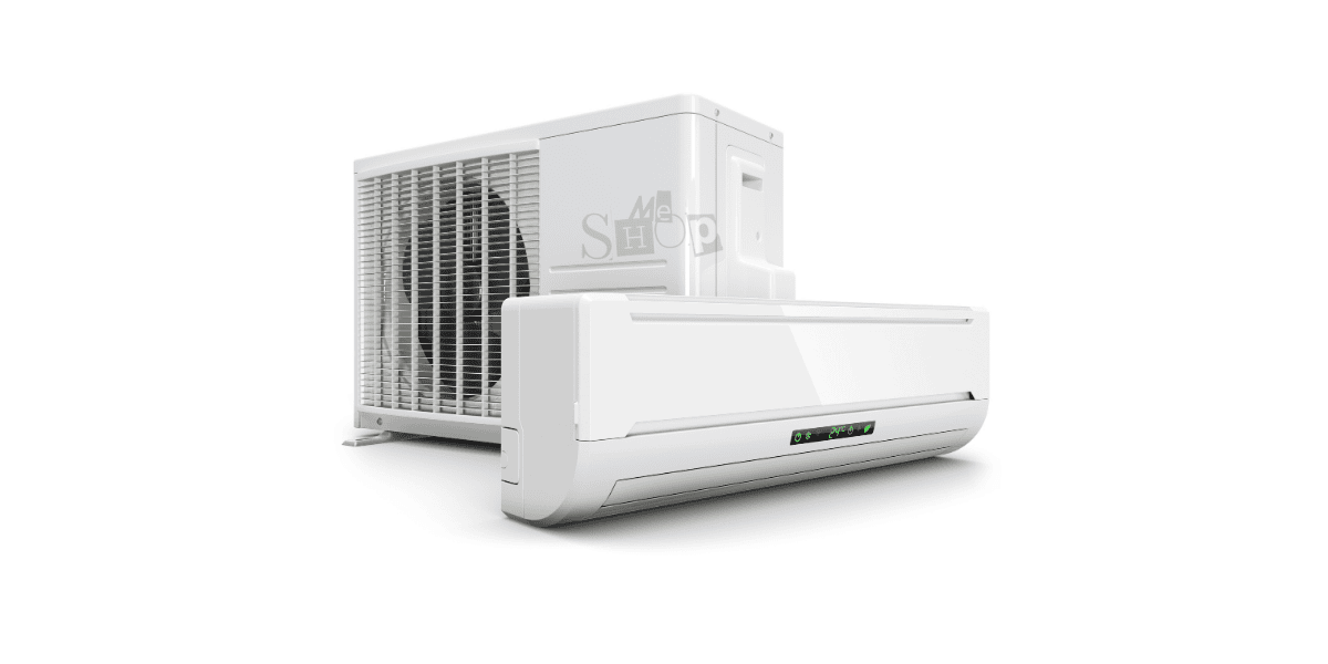 A modern white inverter split AC unit mounted on a light grey living room wall. A modern white inverter split AC unit mounted on a light grey living room wall.