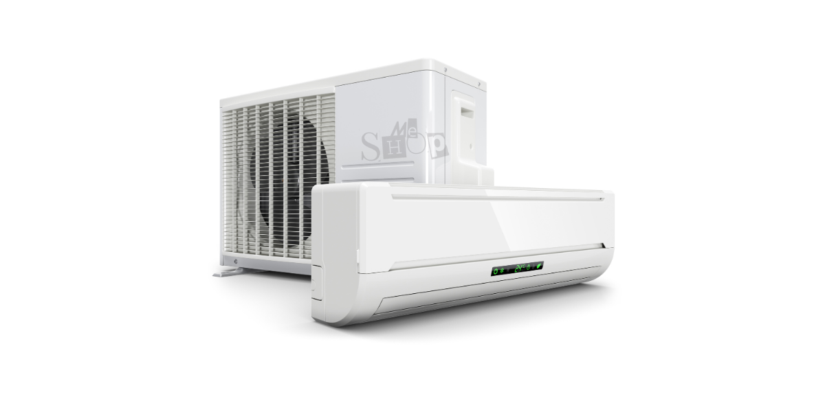 A modern white inverter split AC unit mounted on a light grey living room wall.