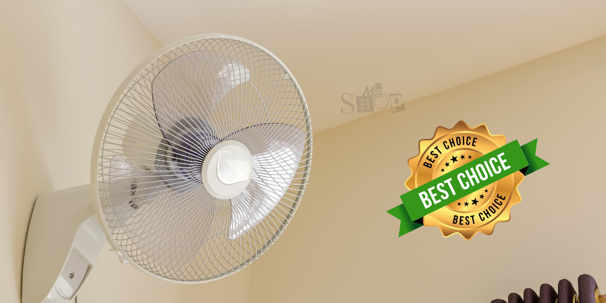 Modern Me Shop wall fan mounted on a living room wall. Modern Me Shop wall fan mounted on a living room wall.