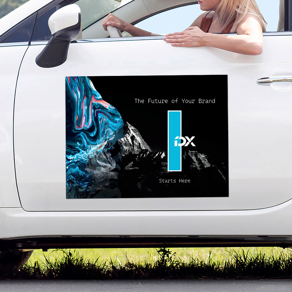 Custom printed car magnet with business logo on vehicle door