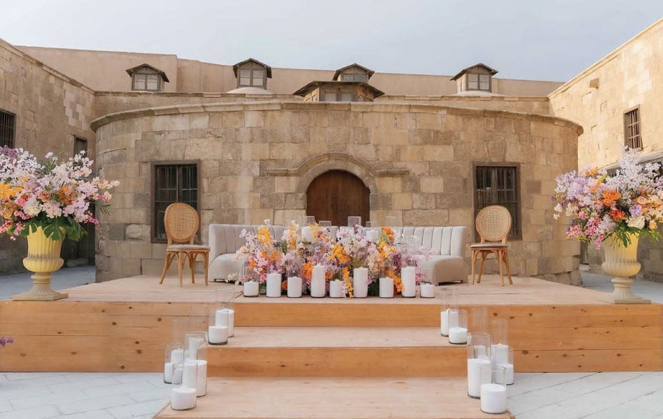 Katb ketab ceremony table on stage at Dar Darb event by LOriental - Sept 2025