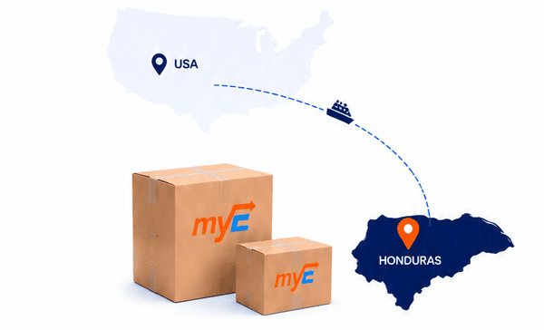 mapa de USA y Honduras, simulando envíos