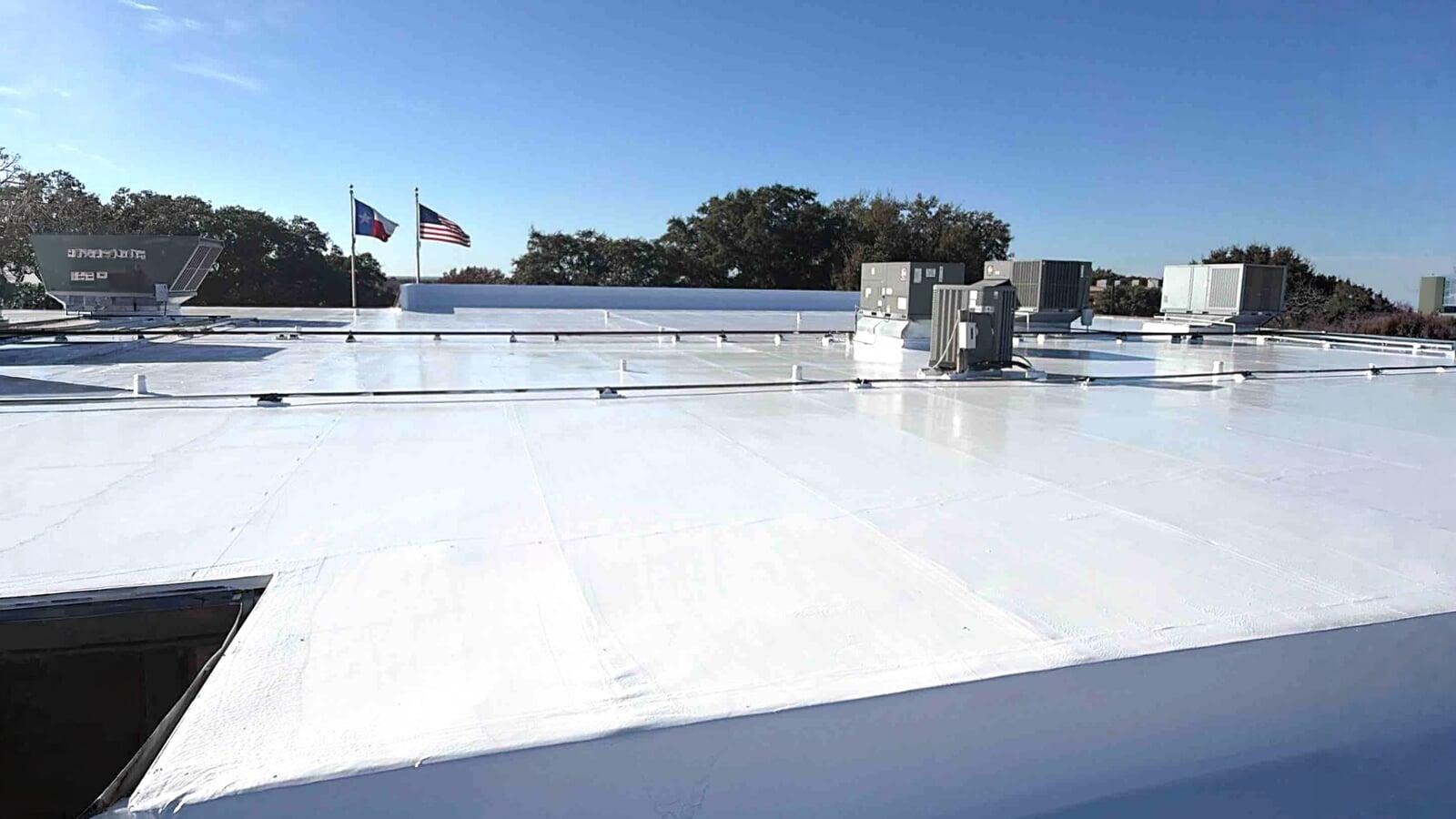Finished white silicone-coated commercial roof