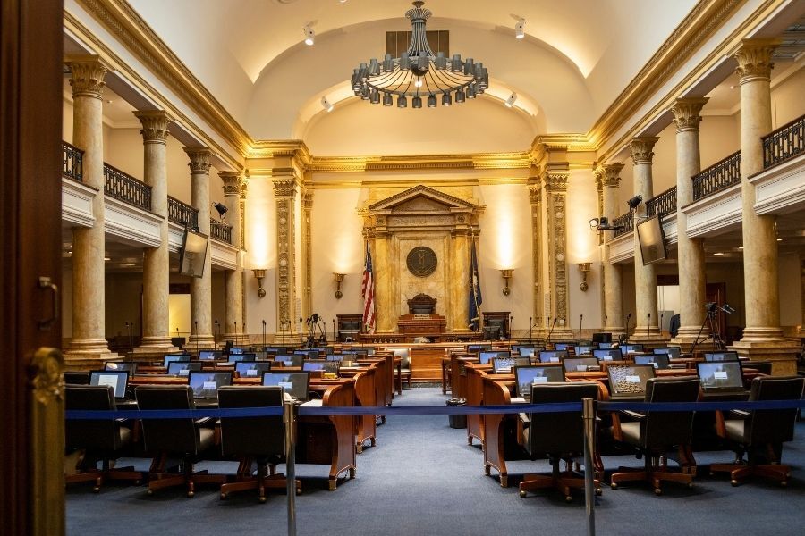 Government building interior symbolizing secure access control solutions for military and public facilities