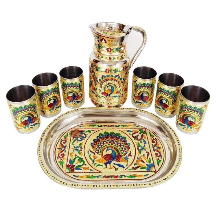 Meenakari Tray-Glass-Jug