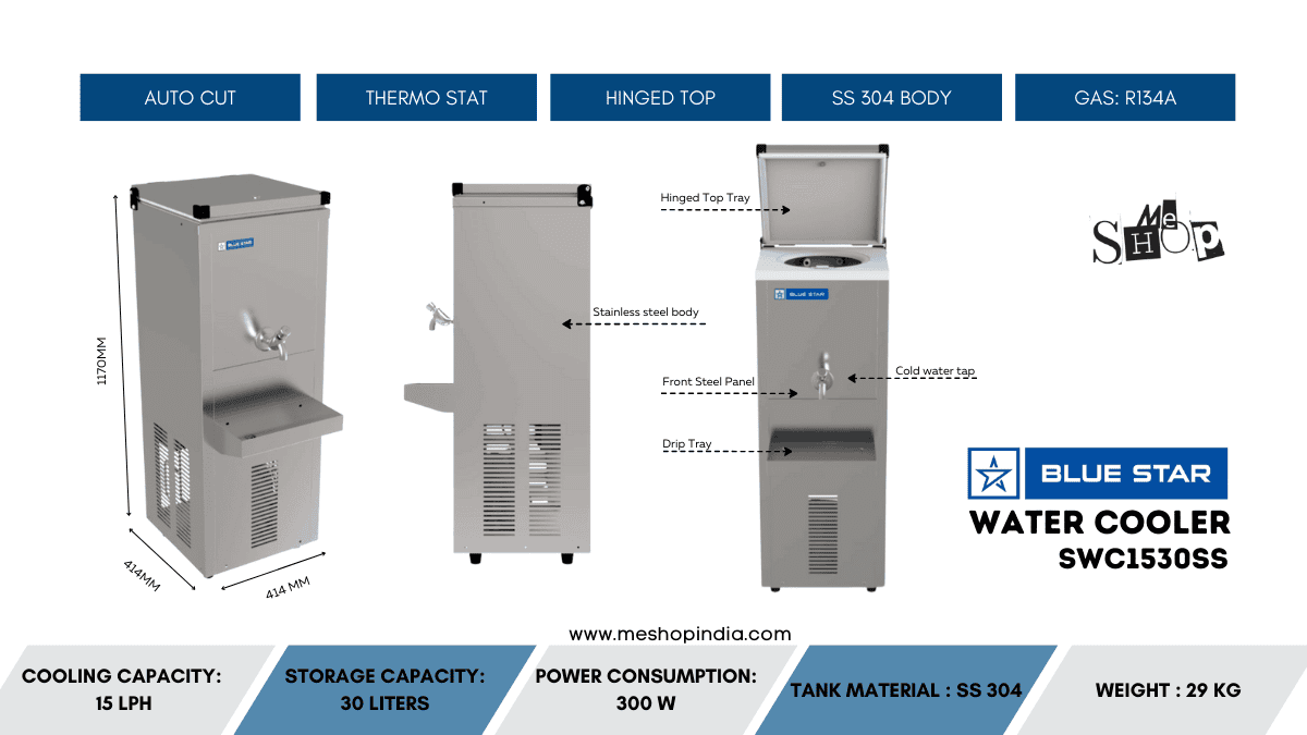 Infographic Image of Blue Star 30 Ltr Stainless Steel Water Cooler | SWC 1530