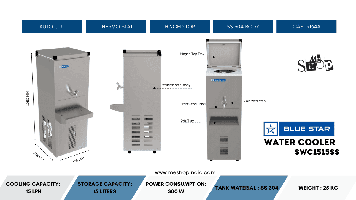 Infographic Image of Blue Star 15 Ltr Stainless Steel Water Cooler | SWC 1515 SS