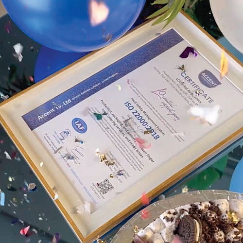 LOriental celebrates ISO 22000:2018 in Food Safety Management certification with balloon, cake and confetti LOriental celebrates ISO 22000:2018 in Food Safety Management certification with balloon, cake and confetti