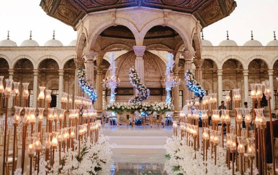Bridal aisel decoration at Mohamed Ali Mosque Court - Katb Ketab event - 13 Jan 2023 Bridal aisel decoration at Mohamed Ali Mosque Court - Katb Ketab event - 13 Jan 2023