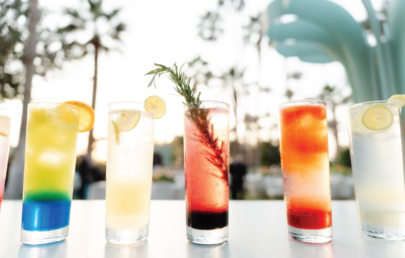 Colorful signature mocktails lined up for service at the LOriental Non-Alcoholic Live Bar Colorful signature mocktails lined up for service at the LOriental Non-Alcoholic Live Bar