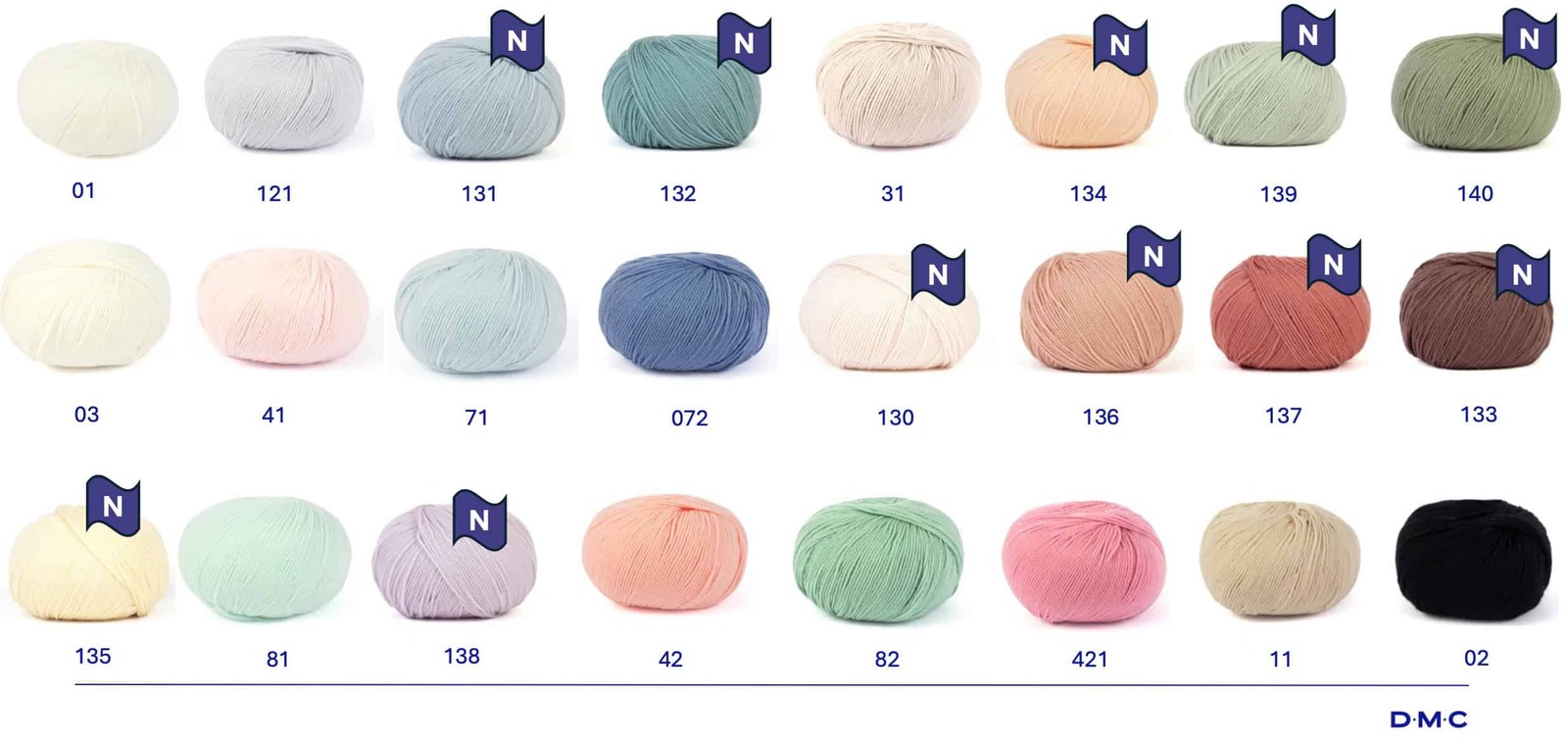 Cartella colori DMC 100% Baby 3, include gli 11 nuovi colori. Cartella colori DMC 100% Baby 3, include gli 11 nuovi colori.
