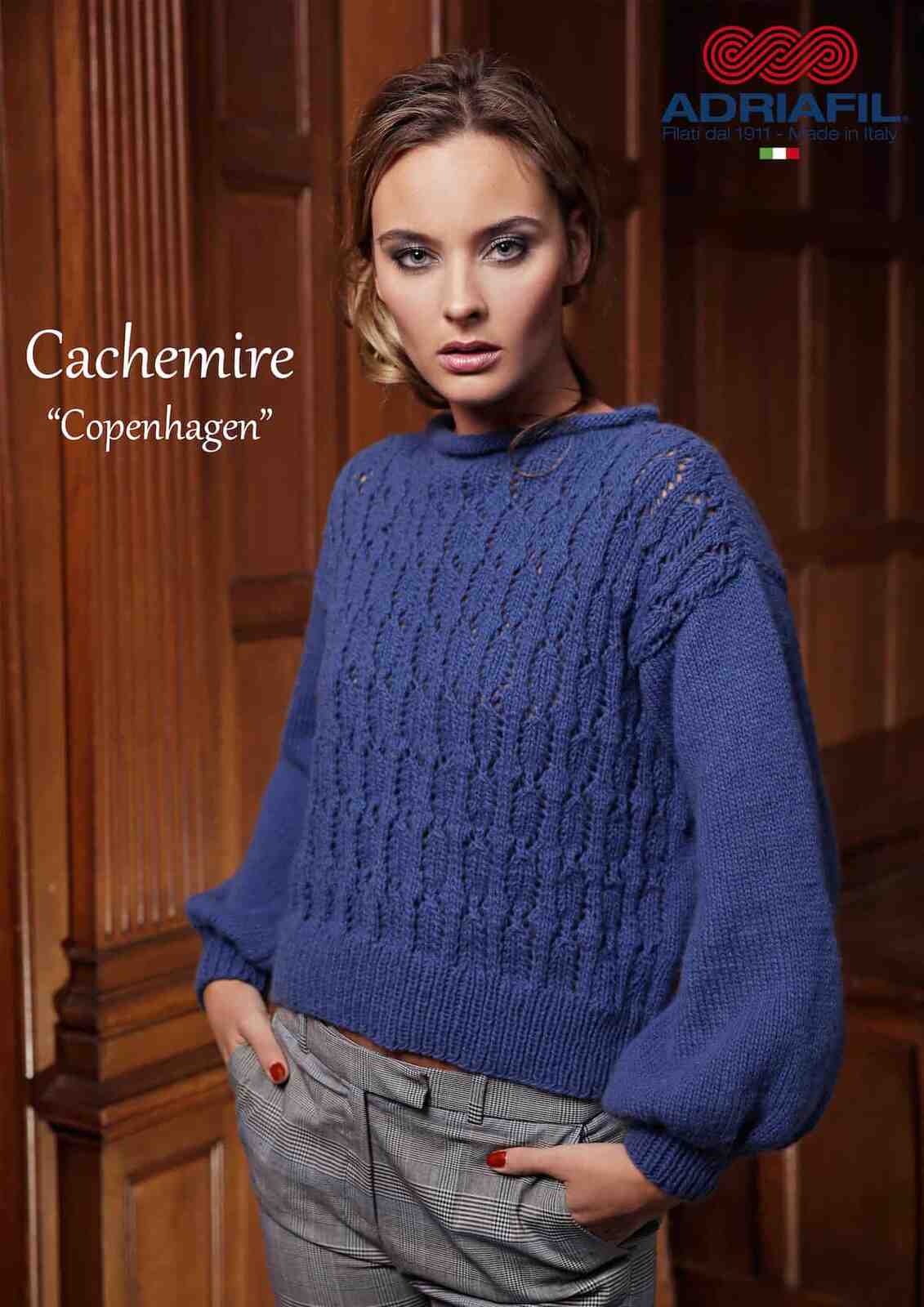 Maglia donna manica lunga fatta a mano con ferri e filato Adriafil Cachemire