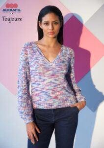 Maglia donna, scollo a V, manica lunga, fatto a mano con filato Toujours