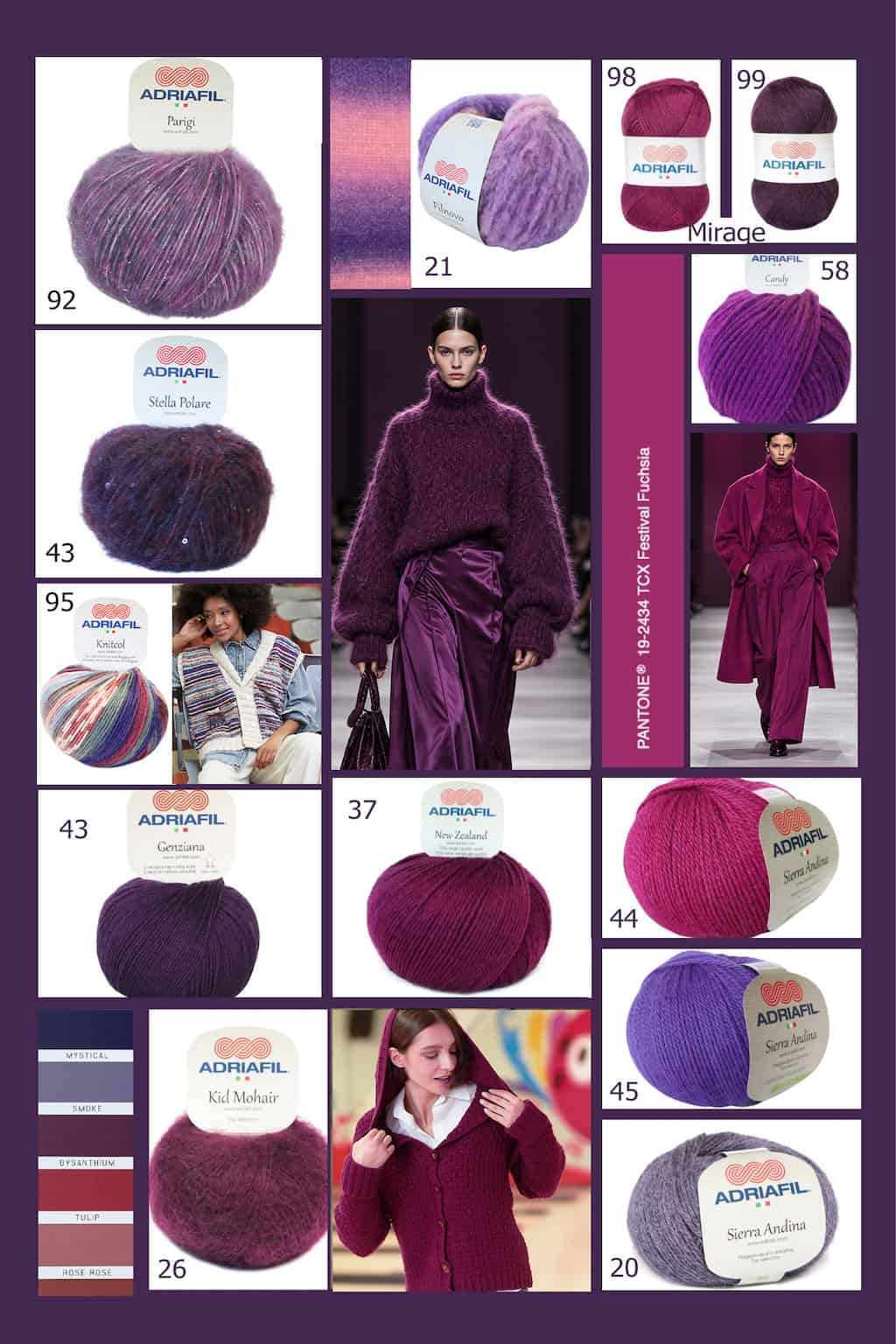 Qui trovi alcuni dei filati Adriafil in cui sono disponibili toni di Jewel Purple