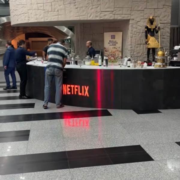 Branded LOriental Digital Bar during setup at a Netflix event