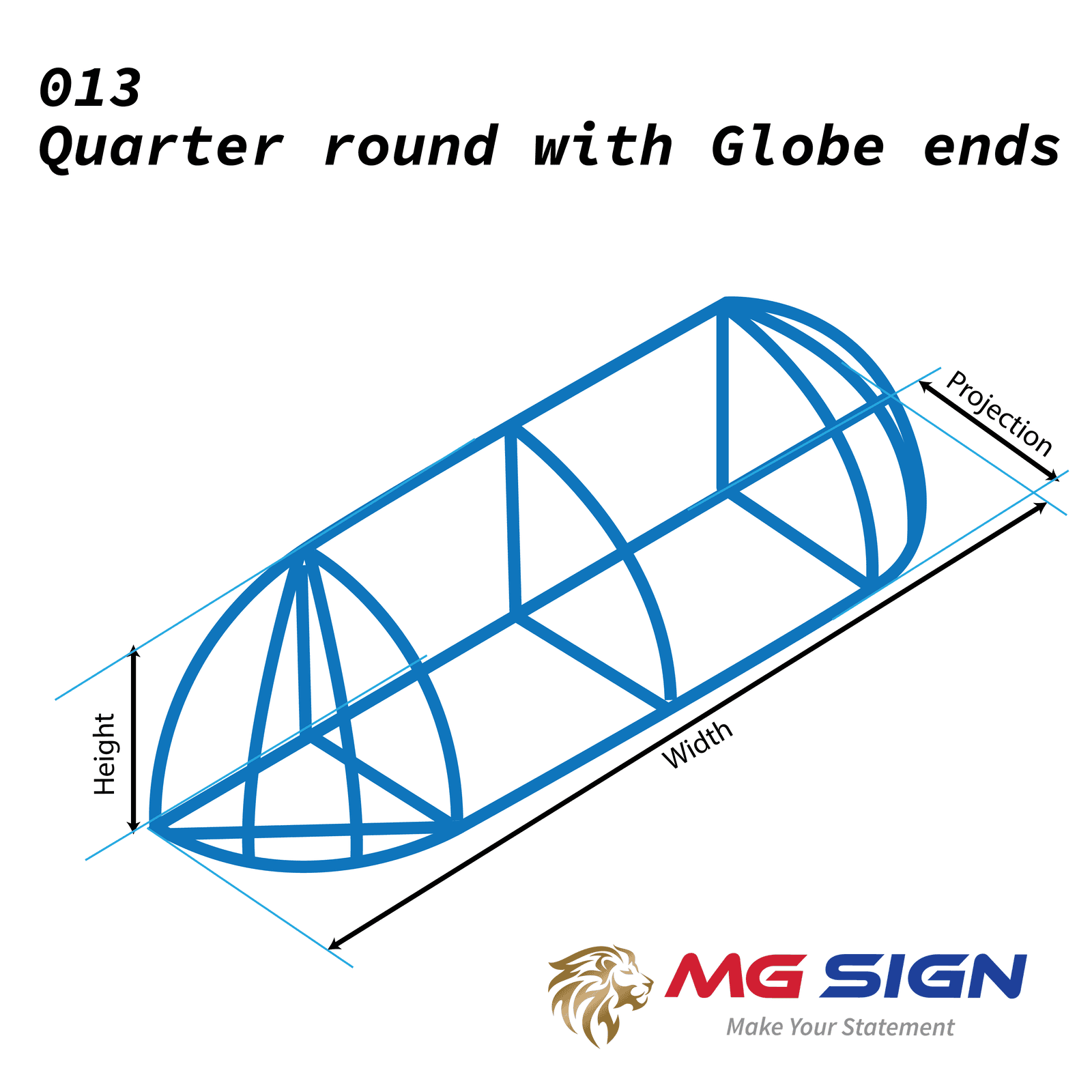 013 Quarter Round with Globe Ends awning canopy, crafted in premium fabric by MG Sign — a leading signage company in New York and New Jersey