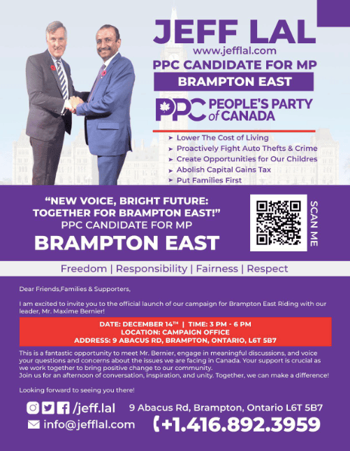 Jef Lal Brampton East Candidate Launch Event December 14th, 2024