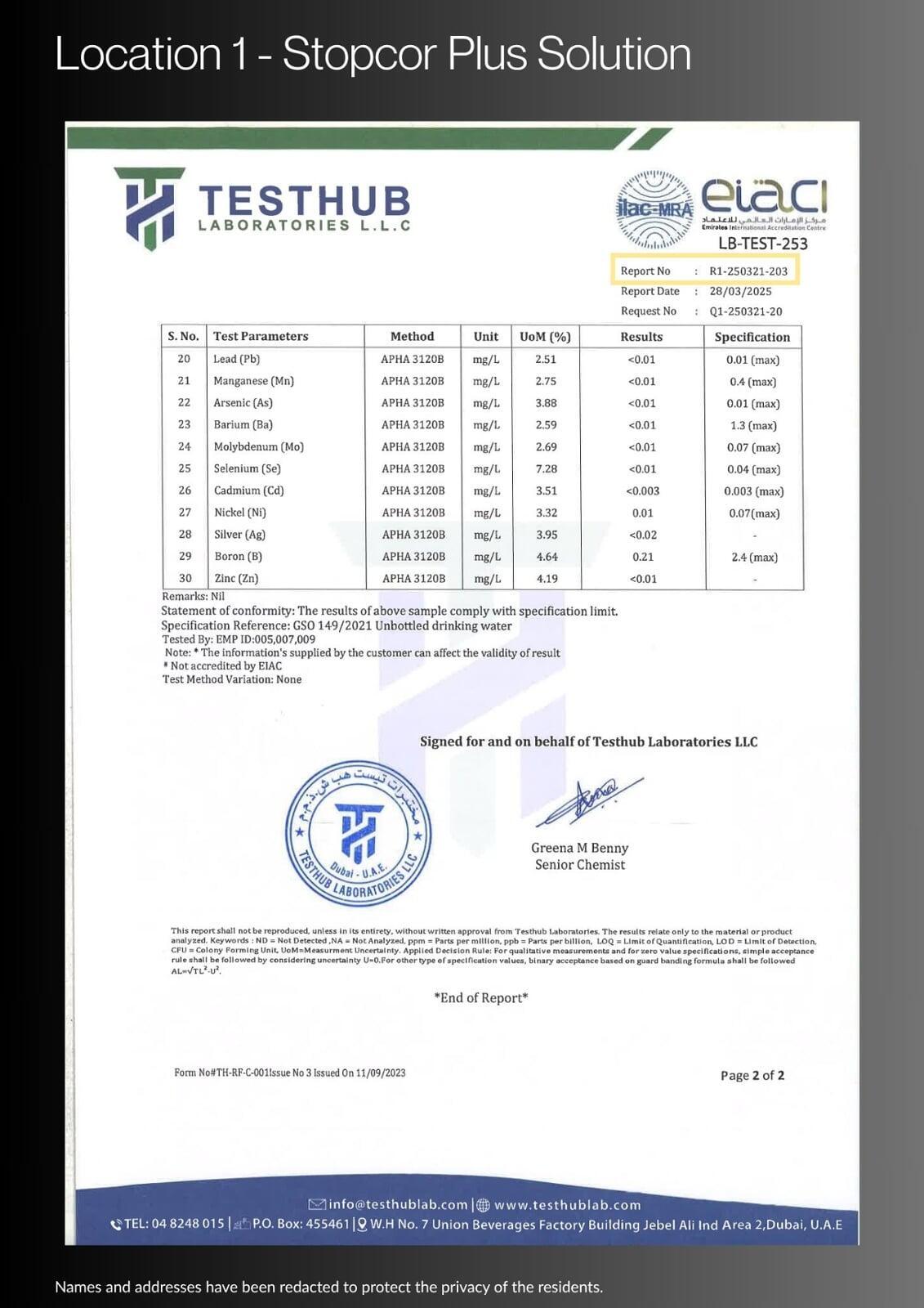Water Report - Location 1